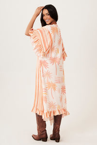 Yacamim J1 Rose Printed 3/4 Sleeve Midi Kaftan