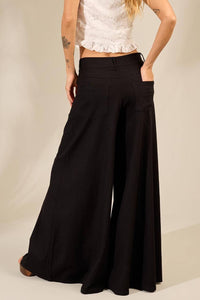 Black Viscose Linen Palazzo Pants Yacamim G10
