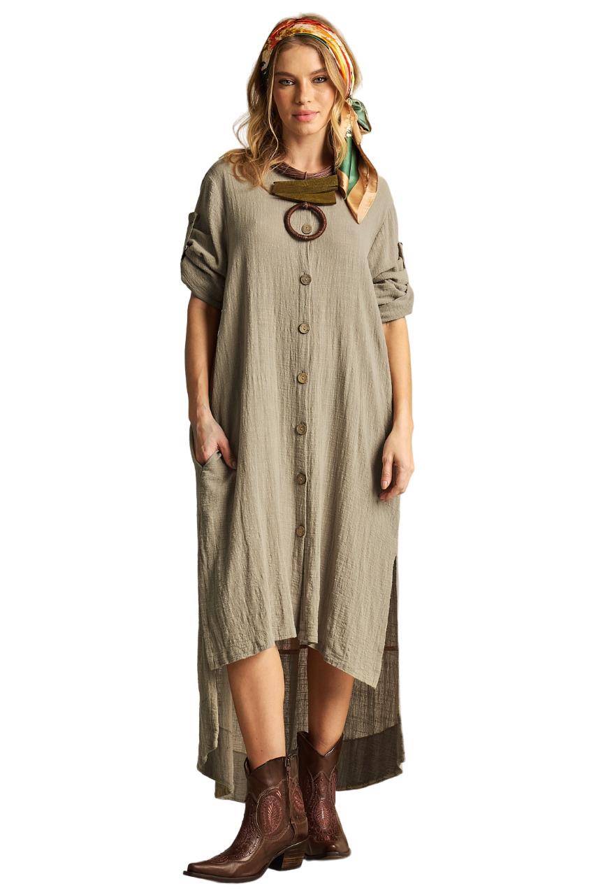 Yacamim C9 Extended Back Midi Dress in Green Tone