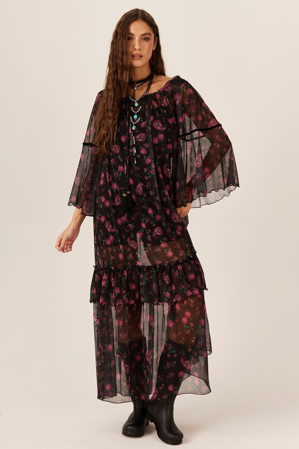Yacamim E5 Gypsy Long Dress with Paisley Tulle