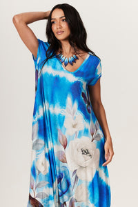 Yacamim O6 Blue Tie-Dye Print Harem Jumpsuit