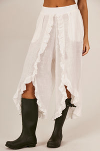 Yacamim White Ruffled Pants with Pockets G7