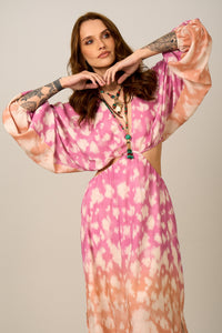 Pink and Orange Tie-Dye Cutout Long Dress Yacamim C17