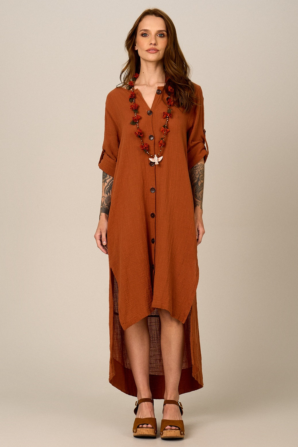 Yacamim E8 Brown Mullet Dress with Side Slits