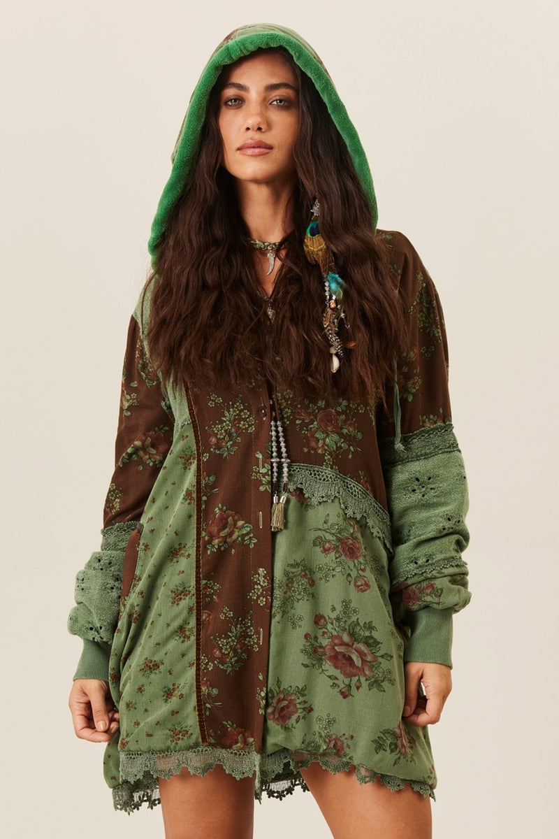 Casaco Patchwork Com Capuz Peluciado Verde Yacamim O7