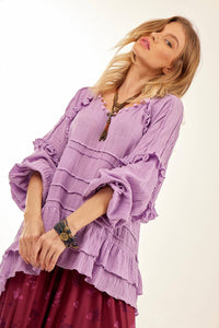 Yacamim Lilac B13 Wide Tunic with Long Puffy Sleeves