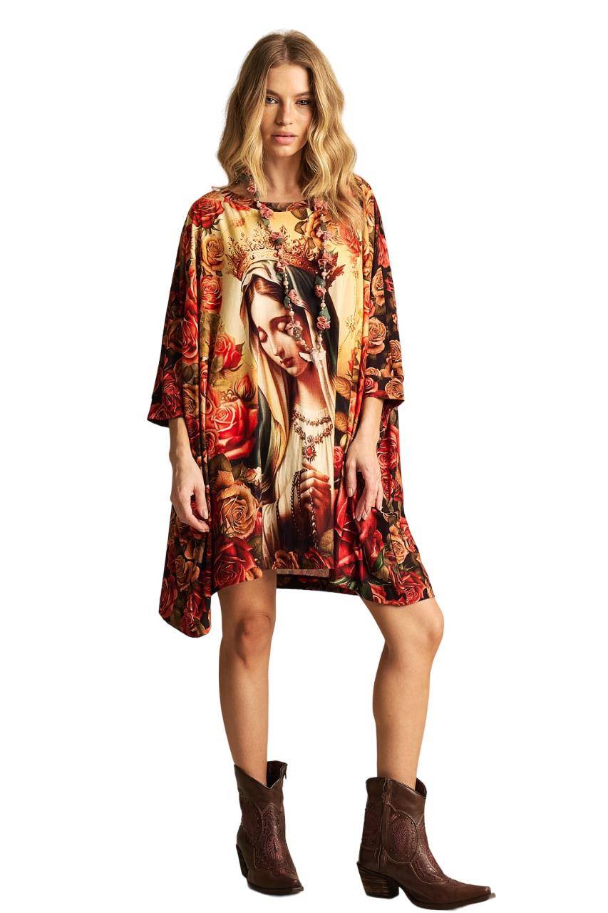 Loose Extended Tunic with Virgin Mary Print Yacamim B12