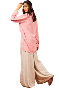 Yacamim Mélange Beige High-Waisted Palazzo Pants