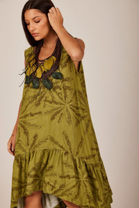 Sleeveless Short Dress with Round Neck Green Yacamim C10