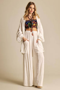 White Yacamim Wide-Leg Pants with Elastic Waistband A9