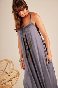 Yacamim Exclusive Print Dark Gray Sarouel Jumpsuit with Braided Straps O5