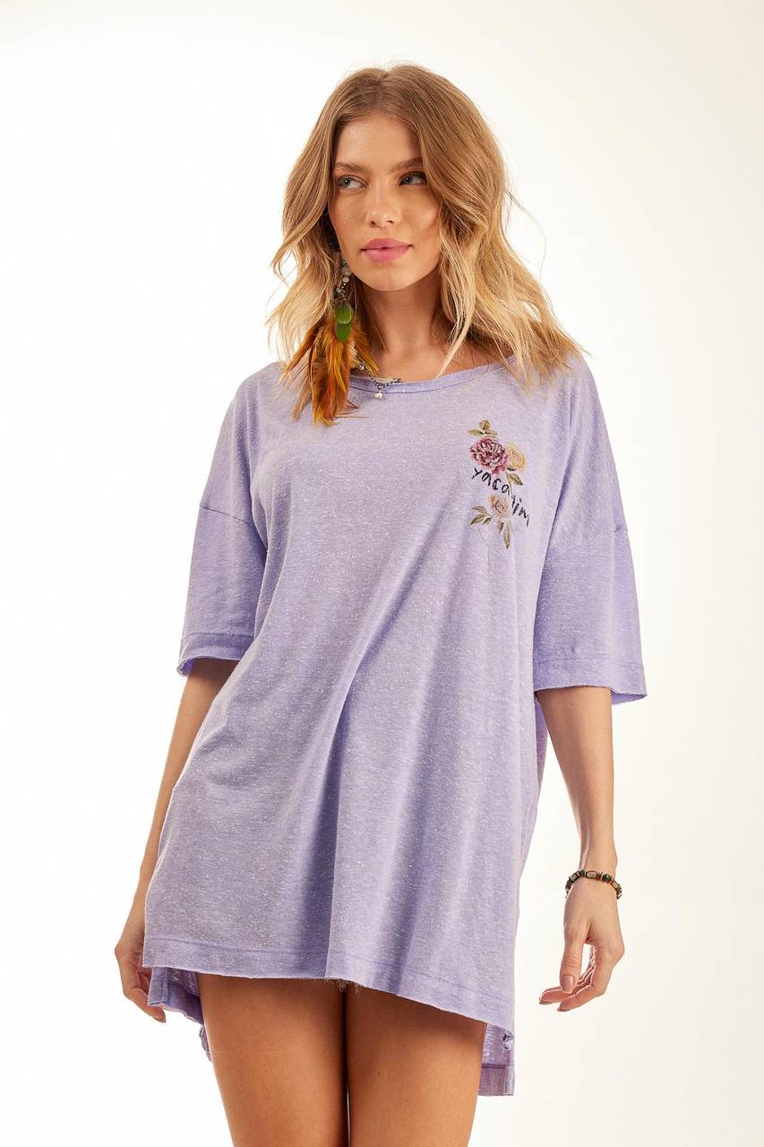 Oversized Basic Dropped Shoulder T-shirt Lilac Exclusive Yacamim Print B5
