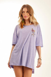 Oversized Basic Dropped Shoulder T-shirt Lilac Exclusive Yacamim Print B5