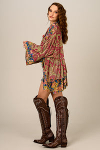 Loose Extended Burgundy Patchwork Yacamim Blouse B5