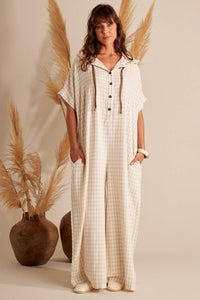Yacamim Beige Plaid Long Jumpsuit