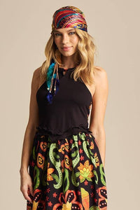 Yacamim Black Cropped Kerchief Top with Back Tie A26