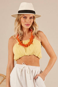 Yacamim Yellow Shirred Cropped Top F5