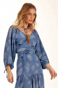 Yacamim Blue Printed Polyester Cropped Top A38