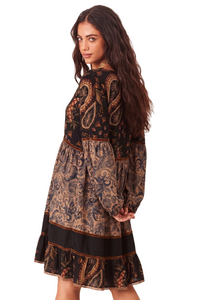 Vestido Curto Amplo Com Veludo Marrom Patchwork Yacamim C4