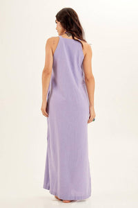 Yacamim Light Purple Linen Long Dress with Straps