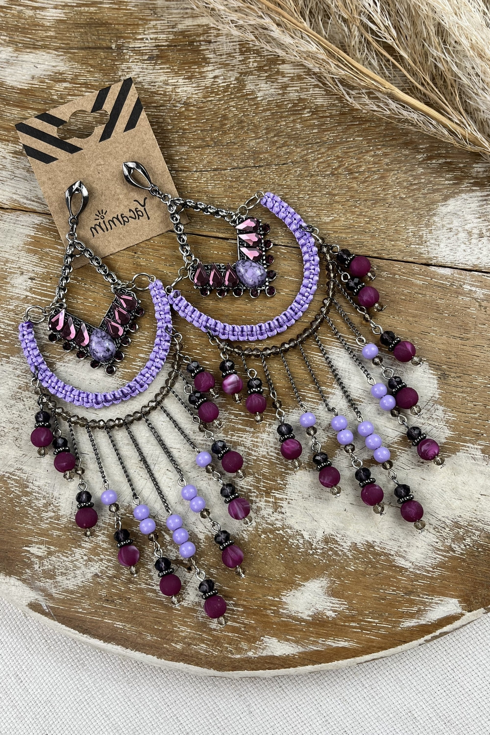 Lilac Macrame Earring with Yacamim Stones #88