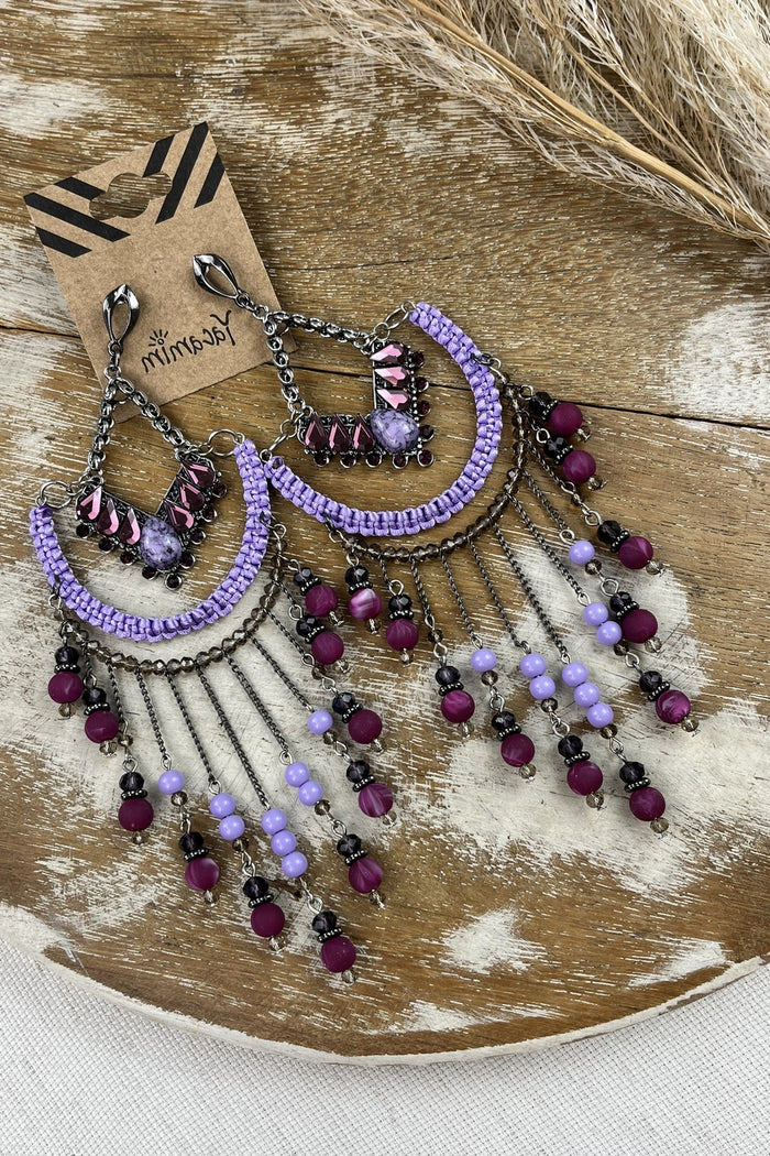 Lilac Macrame Earring with Yacamim Stones #88