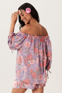 Paraty Gypsy Blouse 100% Cotton Lilac Floral Yacamim B10