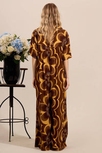 Yacamim Brown Printed V-Neck Wide-Leg Jumpsuit