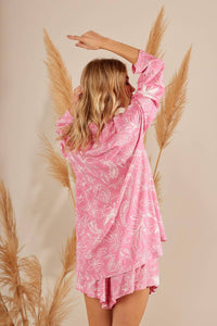 Yacamim Light Pink Printed Shirt and Shorts Pajama Set