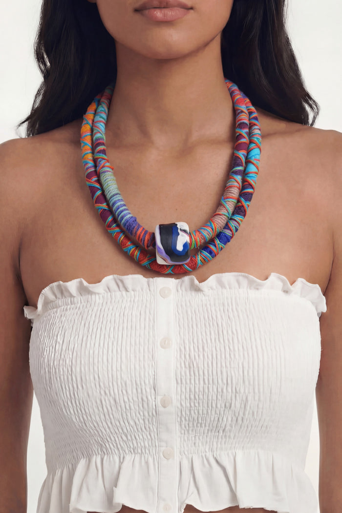 Yacamim #1067 Handmade Necklace with Braided Colorful Ropes
