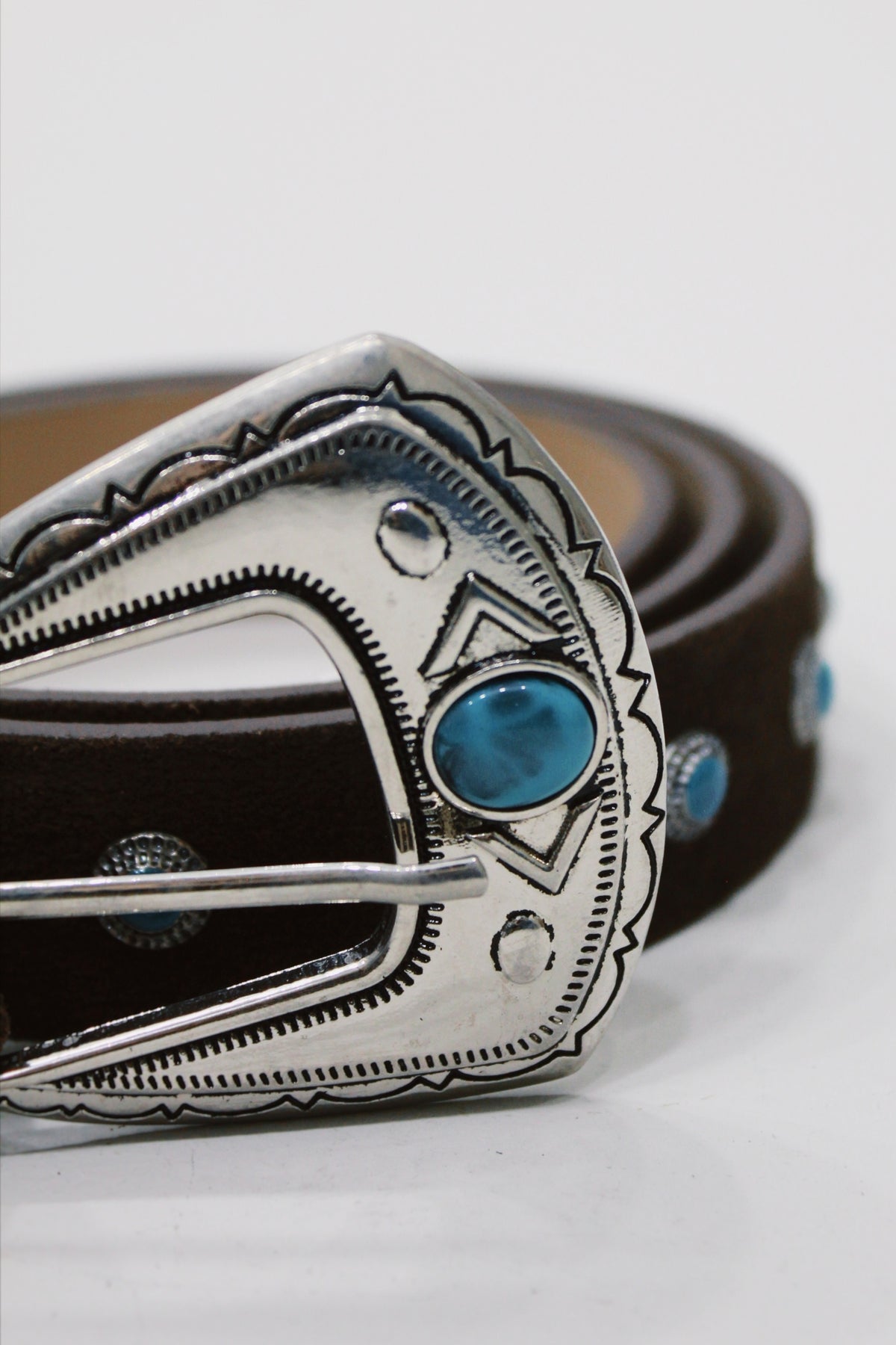 Dark Brown Leather Belt with Yacamim Metal Buckle #674