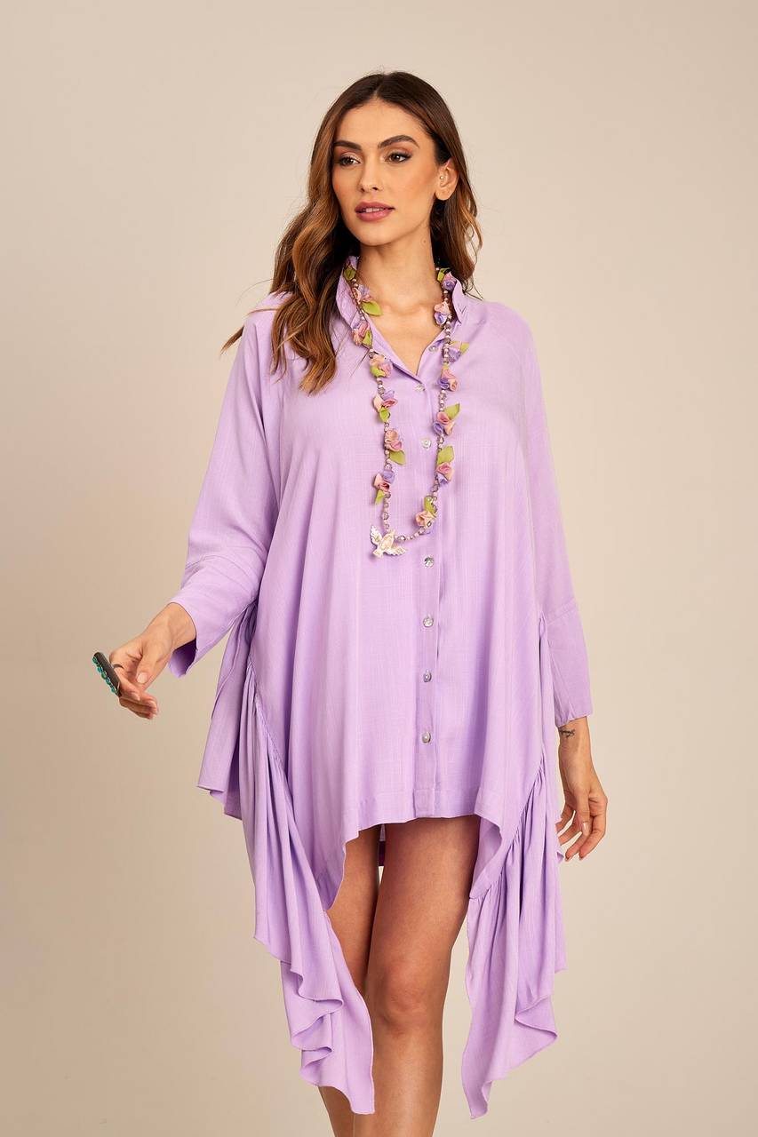 Yacamim B3 Lilac Ruffled Side Wide Shirt