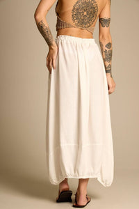 Yacamim Women's White G3 Linen Midi Skirt with Pockets