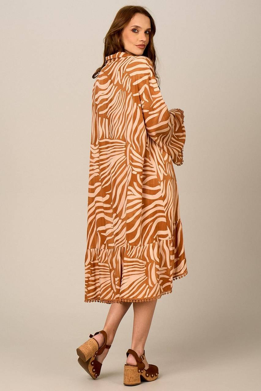 Yacamim N10 Light Brown Printed Loose Short Shirt