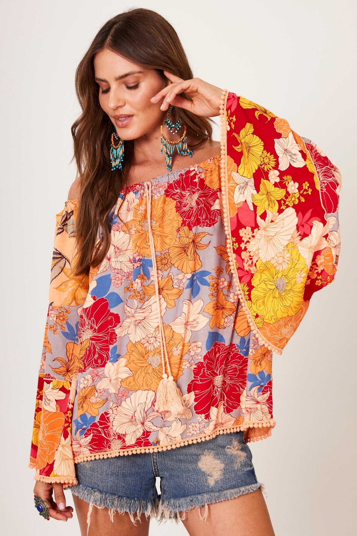Yacamim B3 Orange Gypsy Patchwork Blouse
