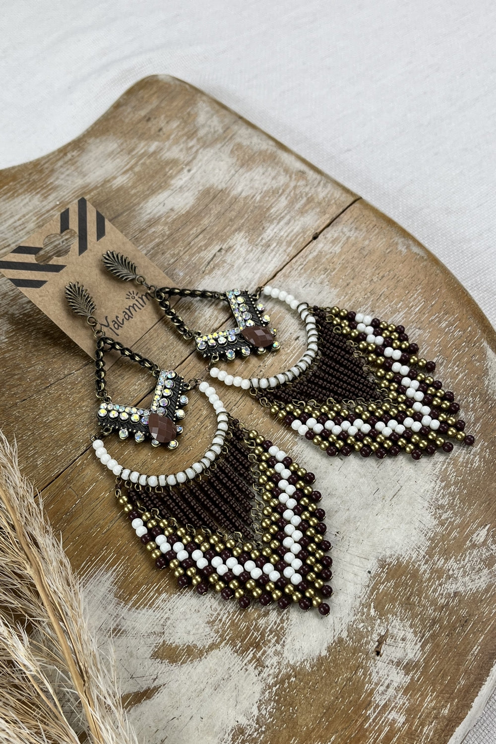 Brown and White Yacamim Bead Earring #90