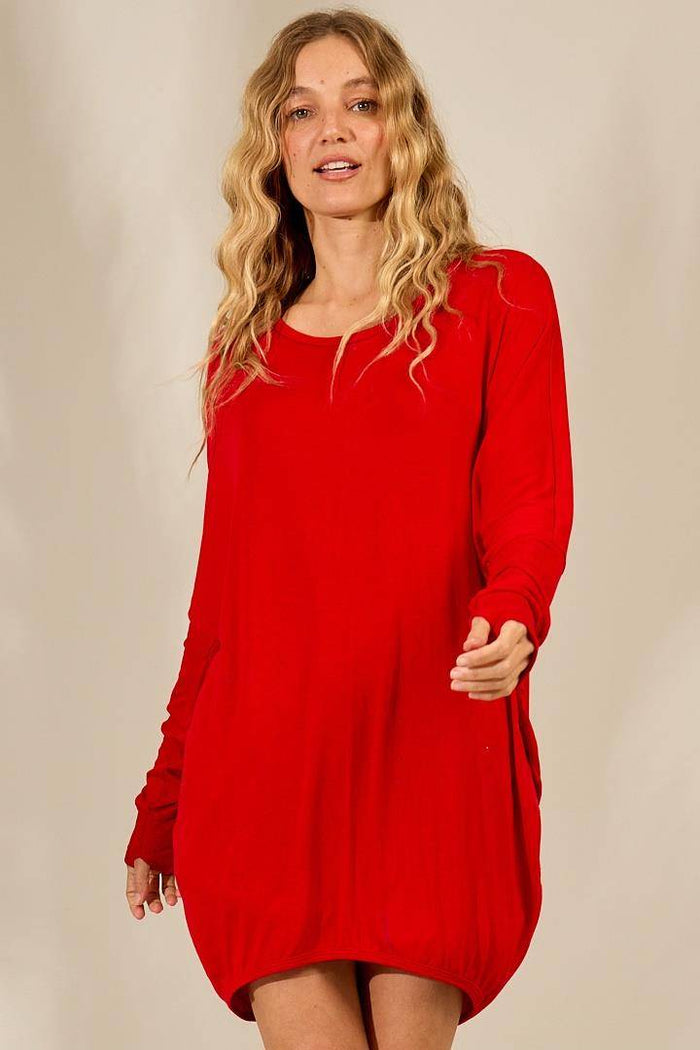 Yacamim Women's Red Ribbed Basic Long-Sleeve T-Shirt B10