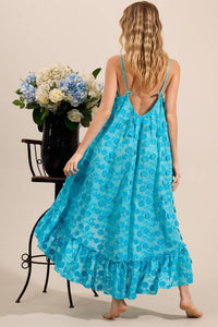 Yacamim C27 Blue Embroidered Flower Broderie Mullet Dress