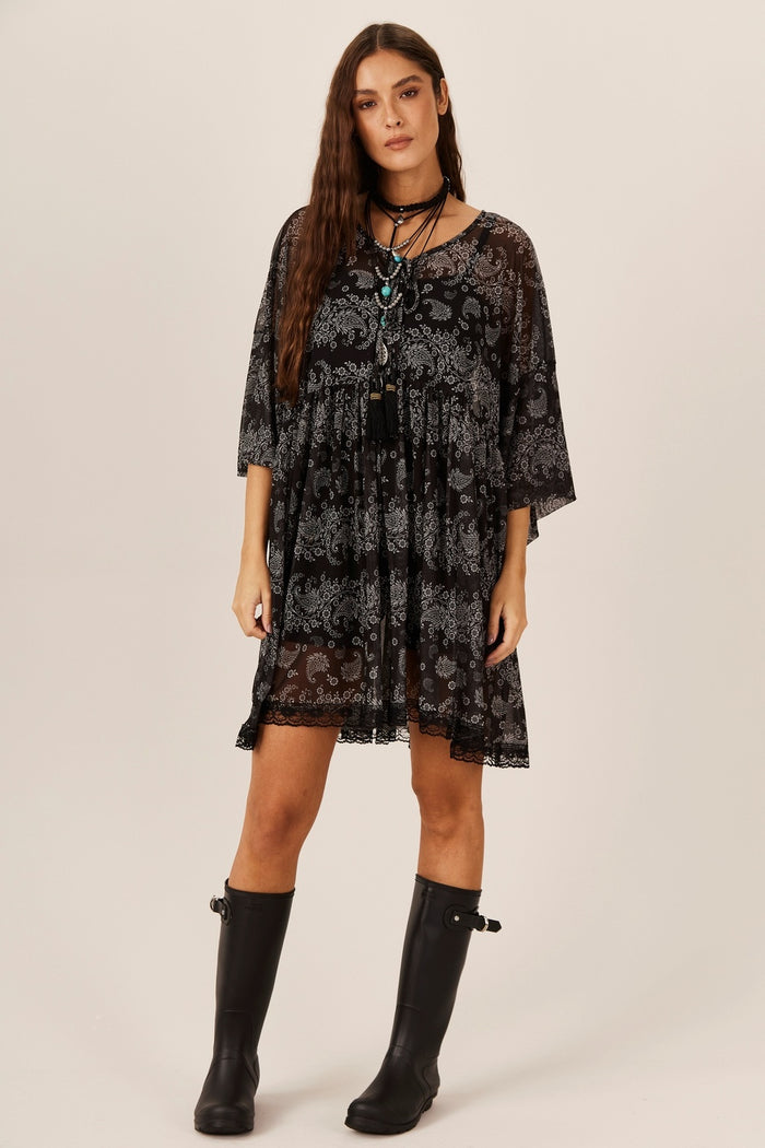 Yacamim D1 Black Paisley Tulle Tunic