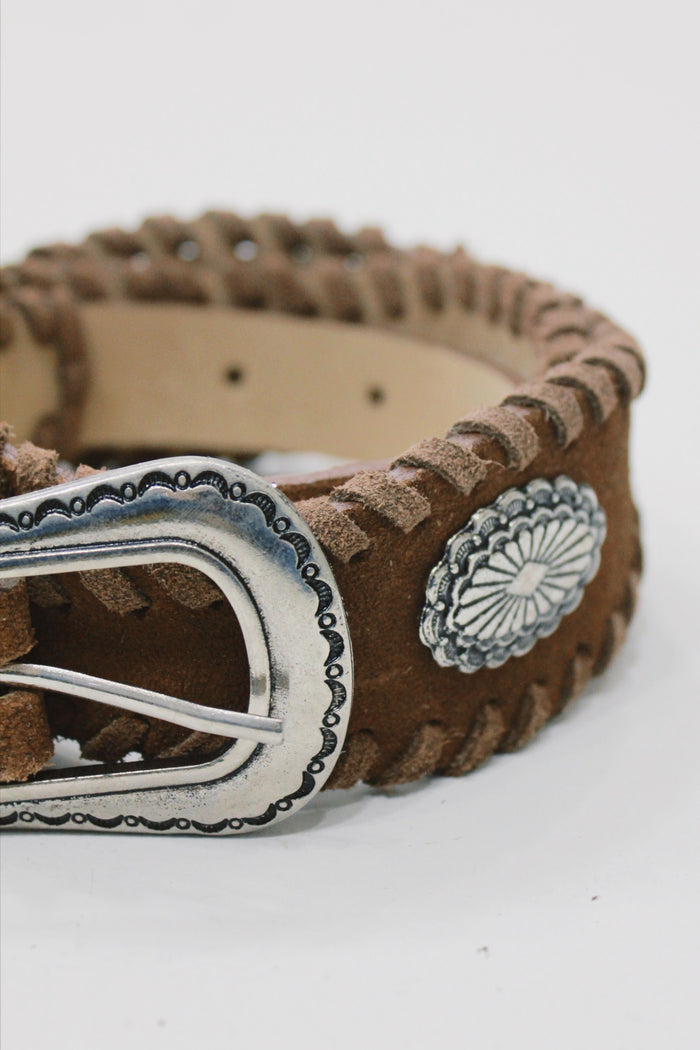 Brown Leather Belt With Metallic Buckle Yacamim #664