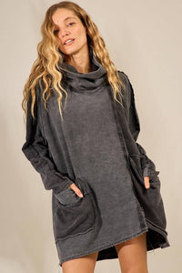 Yacamim B14 Graphite Long High-Neck Oversized Blouse