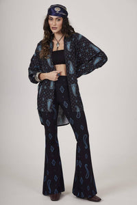 Yacamim A17 Navy Blue High-Waisted Flare Cashmere Pants