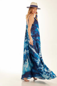 Yacamim Blue Digital Print Tie-Dye Long Dress