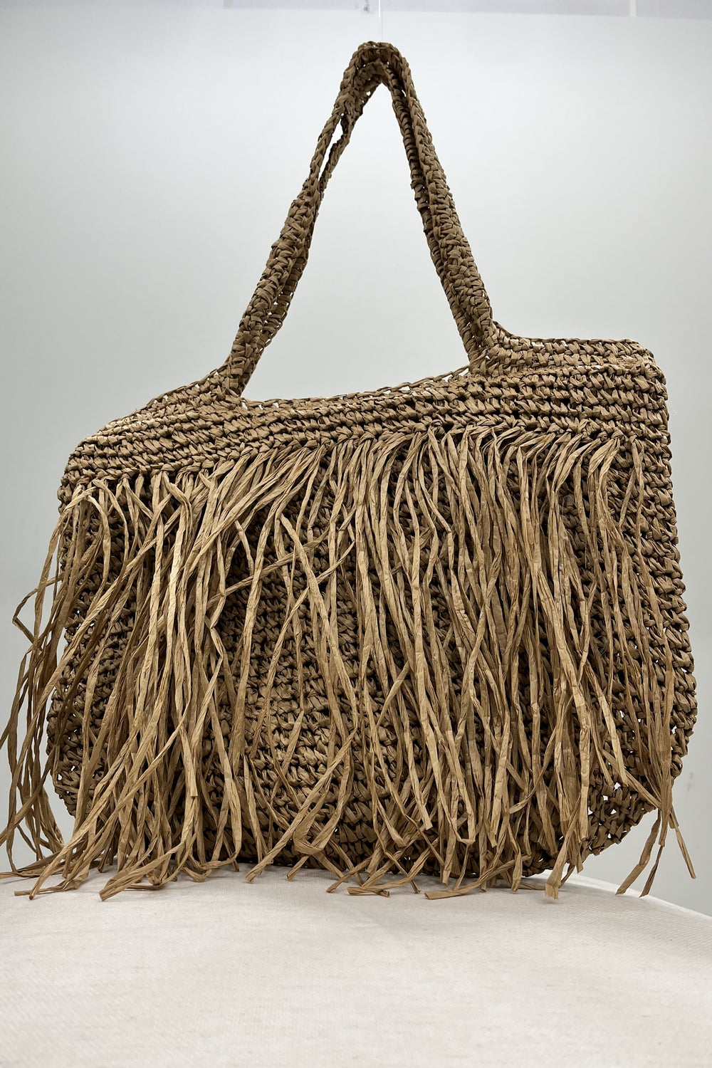 Large Dark Beige Natural Straw Bag Yacamim #200