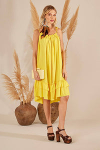 Yacamim C10 Yellow Short Dress with Bandeau Neckline