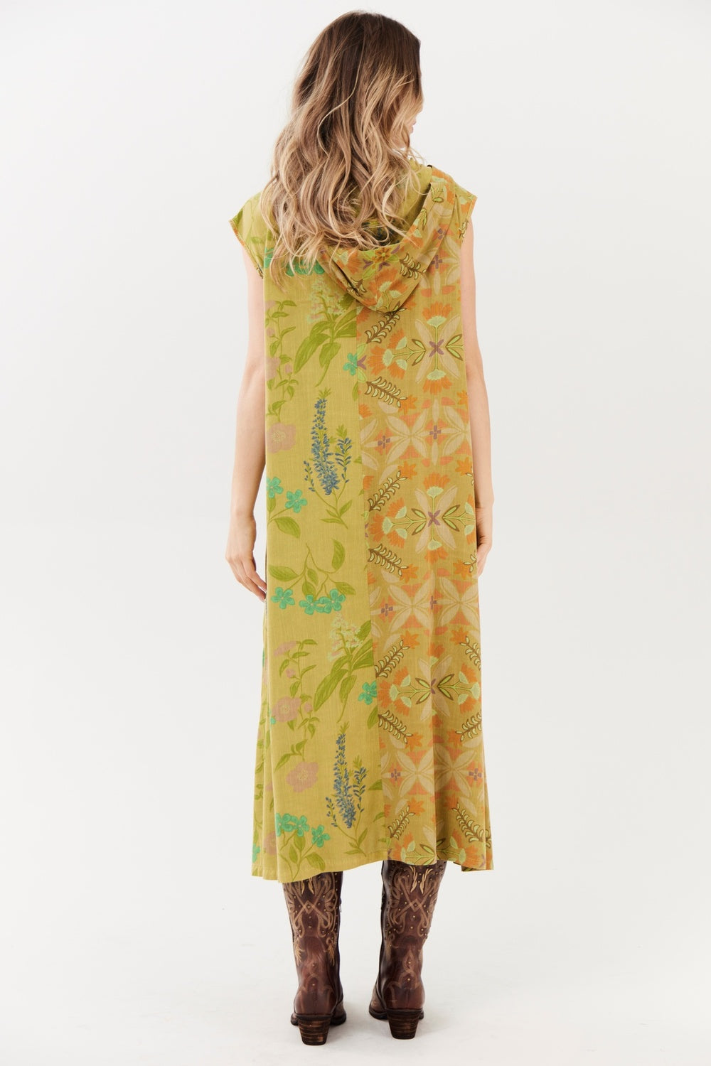 Yacamim Green Patchwork Midi Dress E28
