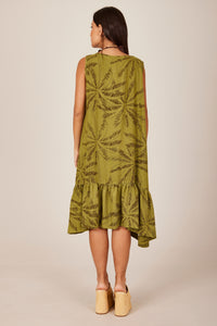 Sleeveless Short Dress with Round Neck Green Yacamim C10