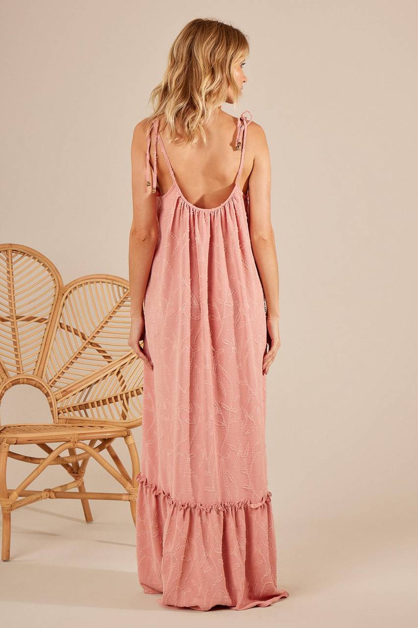 Textured Long Dress with Straps Rosé Yacamim D9
