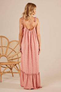 Textured Long Dress with Straps Rosé Yacamim D9
