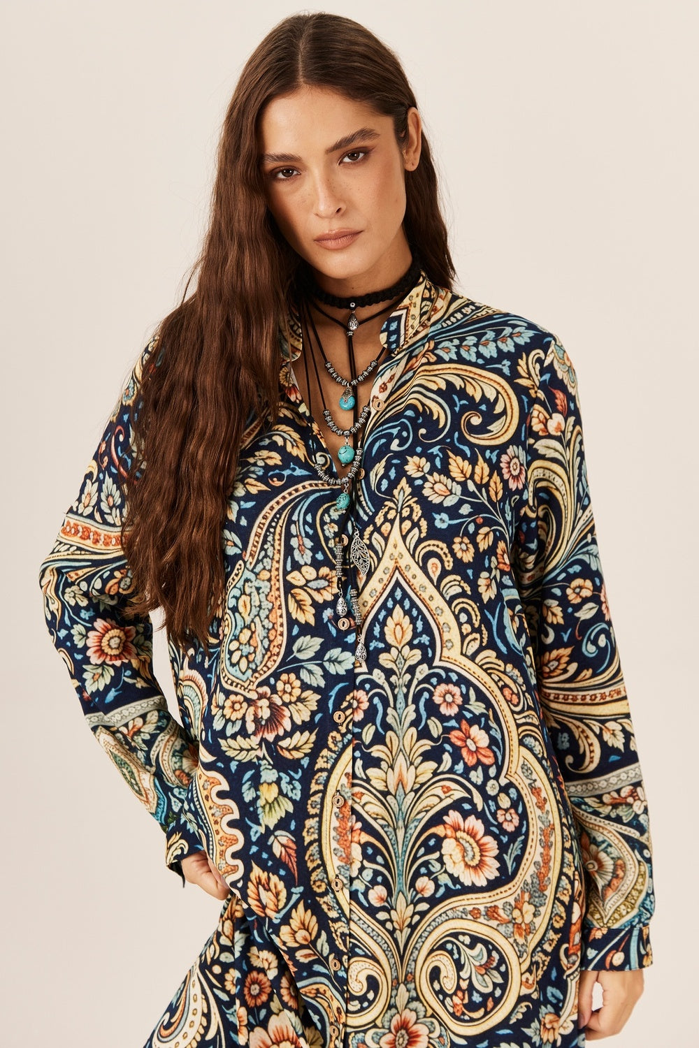 Yacamim Paisley Print Midi Shirt P1